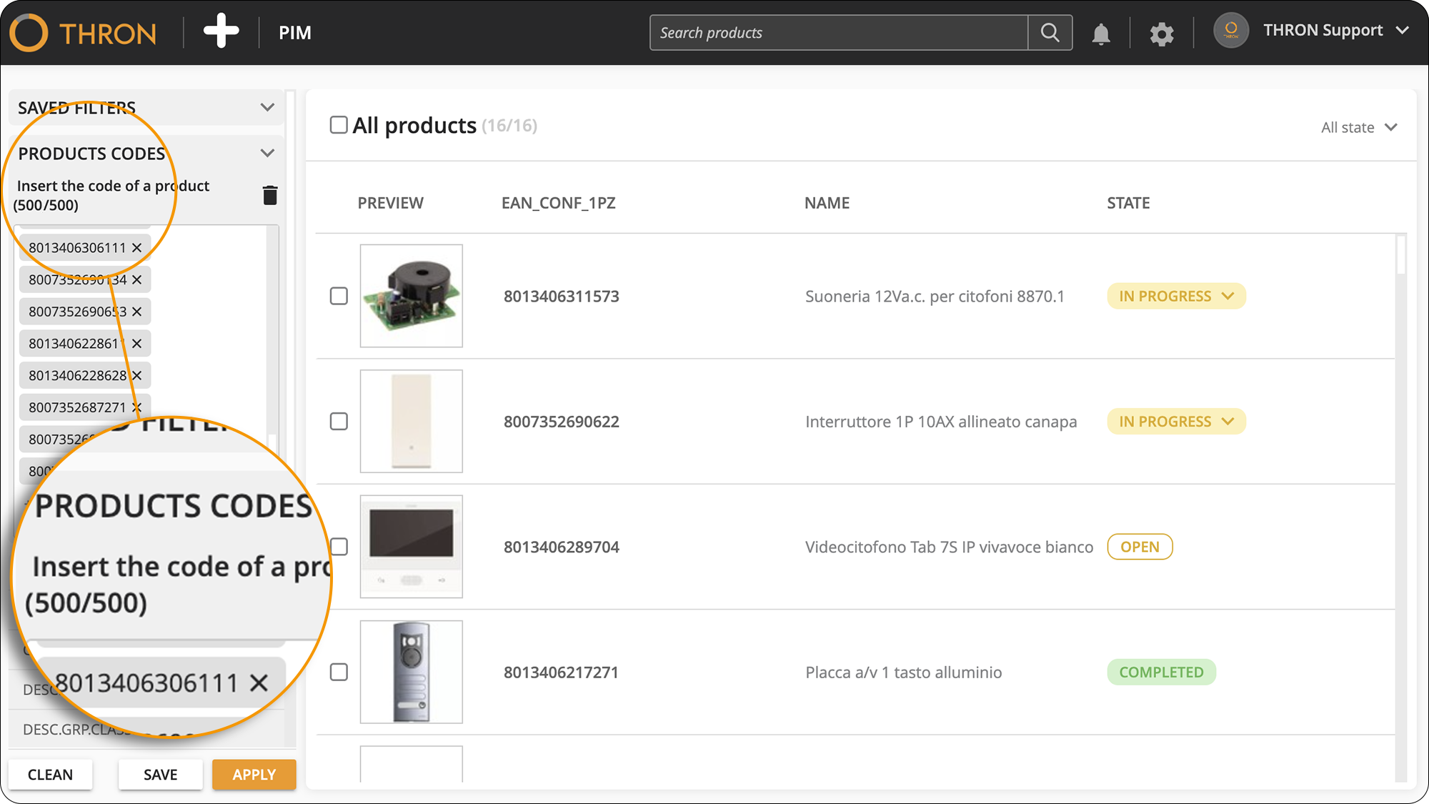 Search up to 500 product codes in PIM