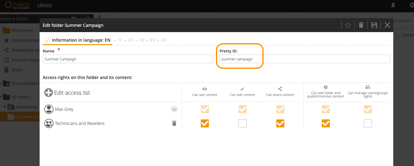 How to use THRON PrettyIDs for Content, Folders and Tags