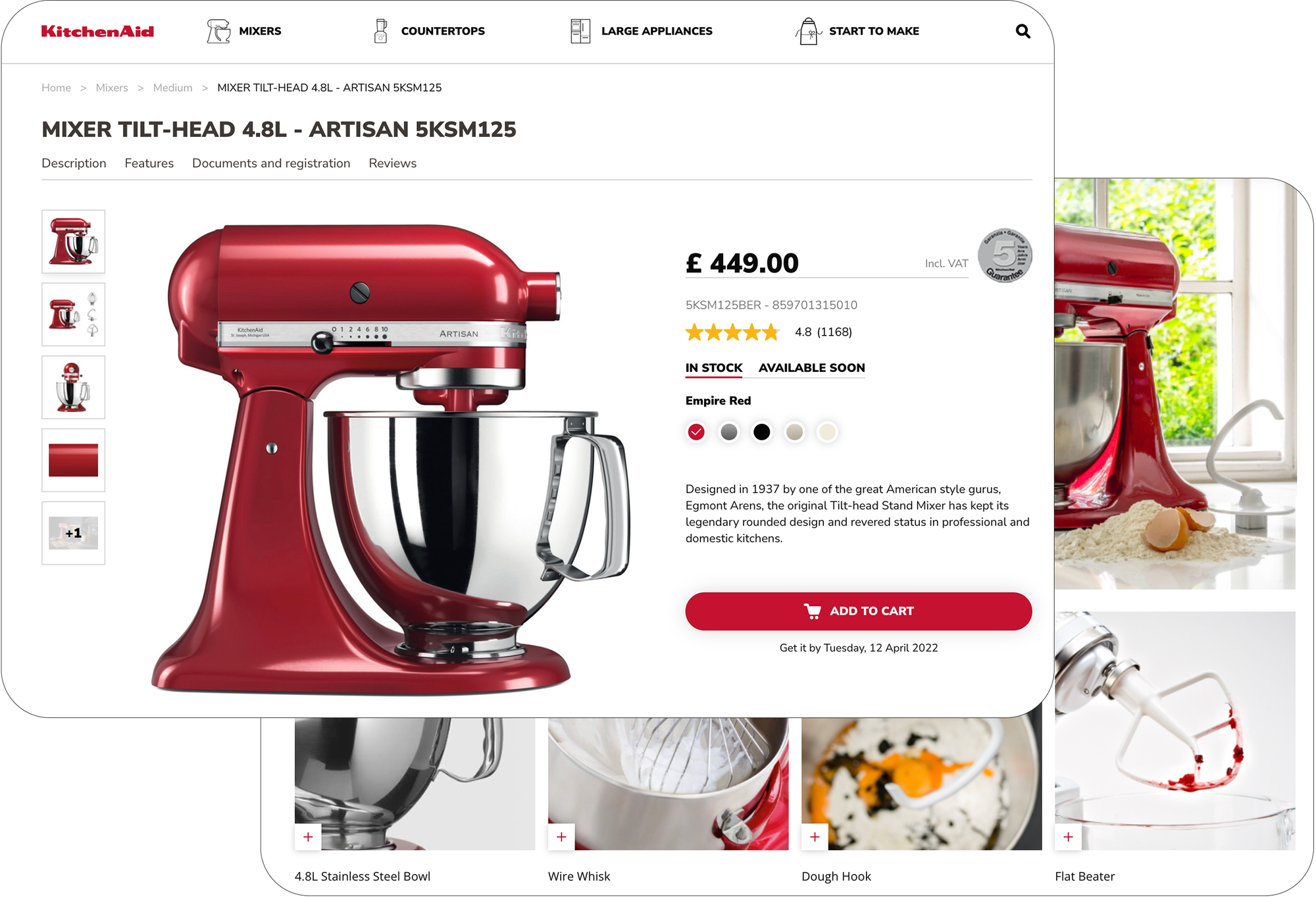 Association of contents and product information in KitchenAid